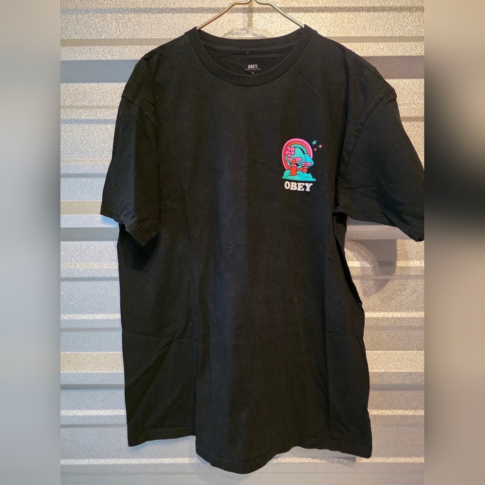 Obey Black Tee with Vibrant Graphic